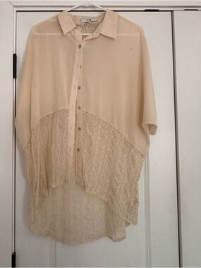 Forever 21 Cream Lace-Panel Button Down Shirt